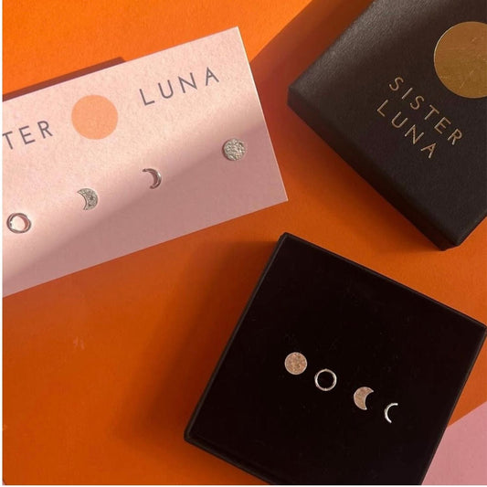 Silver Stud Earrings Moon Phase Stud Earrings homeware shops bristol gift shops bristol Sister Luna