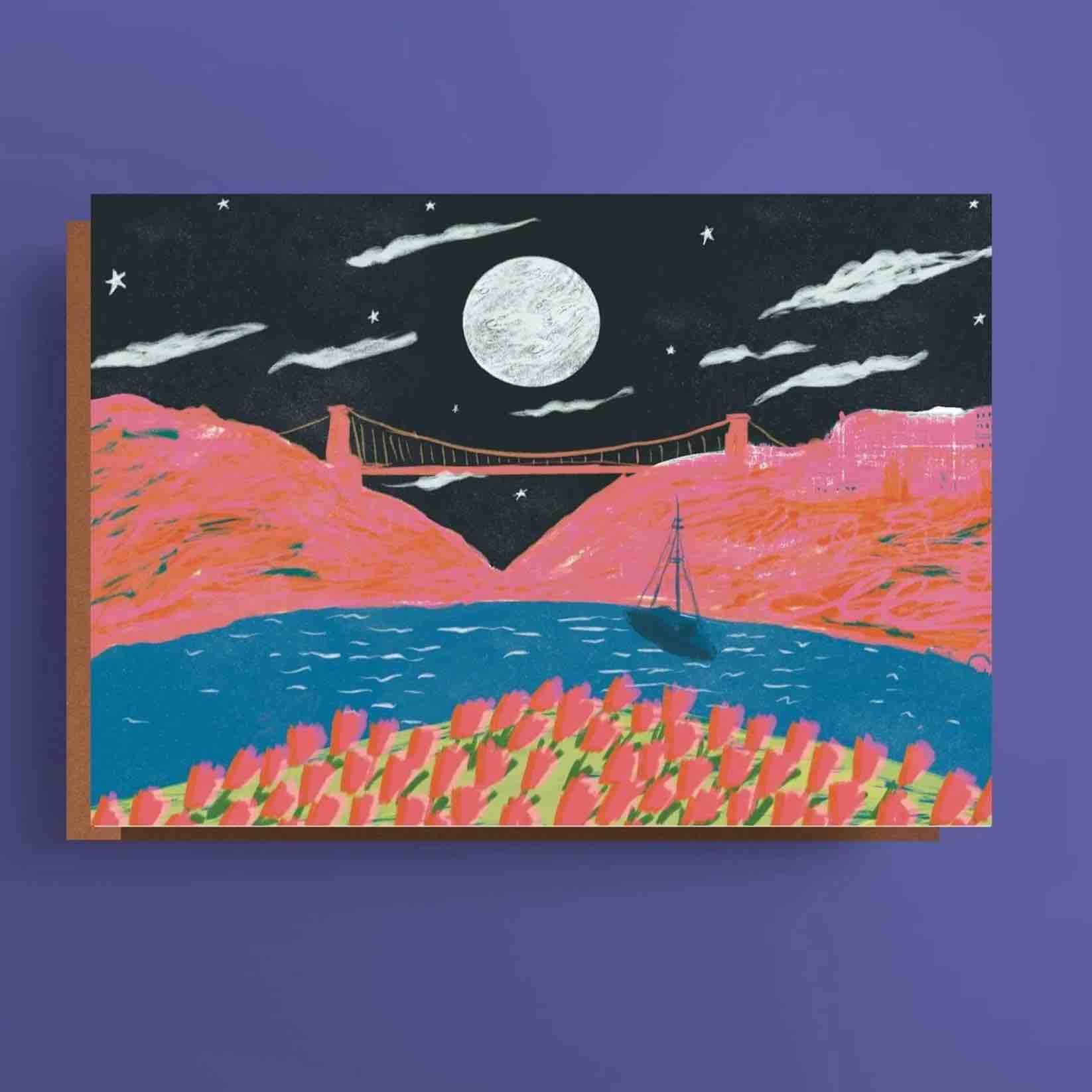 Bristol Themed Greetings Card Clifton Suspension Bridge at Night Bristol Greetings Card (Various Designs) homeware shops bristol gift shops bristol Sophie Colette