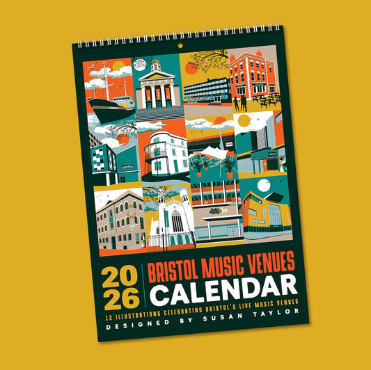 Bristol Calendar A3 Bristol Music Venues 2026 Calendar homeware shops bristol gift shops bristol Susan Taylor Design