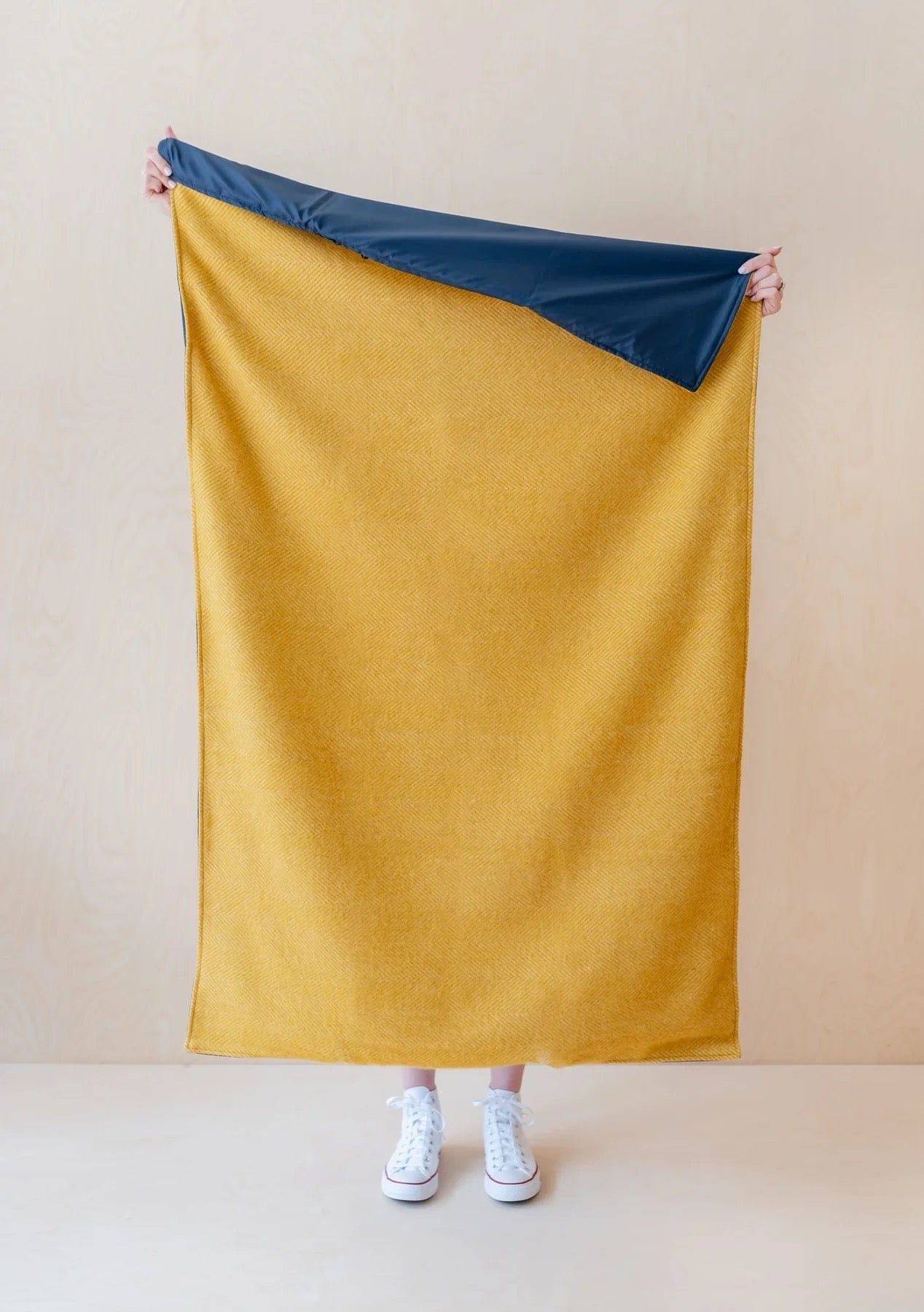 The Tartan Blanket Co Blankets Recycled Wool Small Picnic Blanket in Golden Herringbone