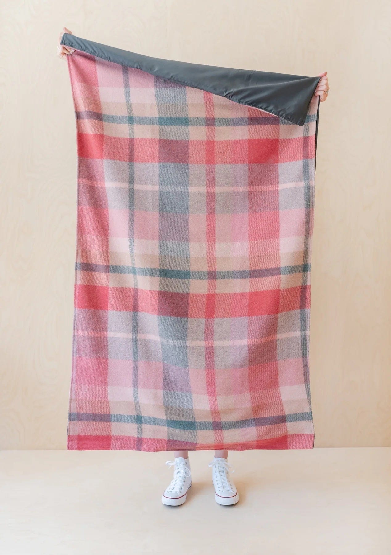 The Tartan Blanket Co Blankets Recycled Wool Small Picnic Blanket in Pink Patchwork Check