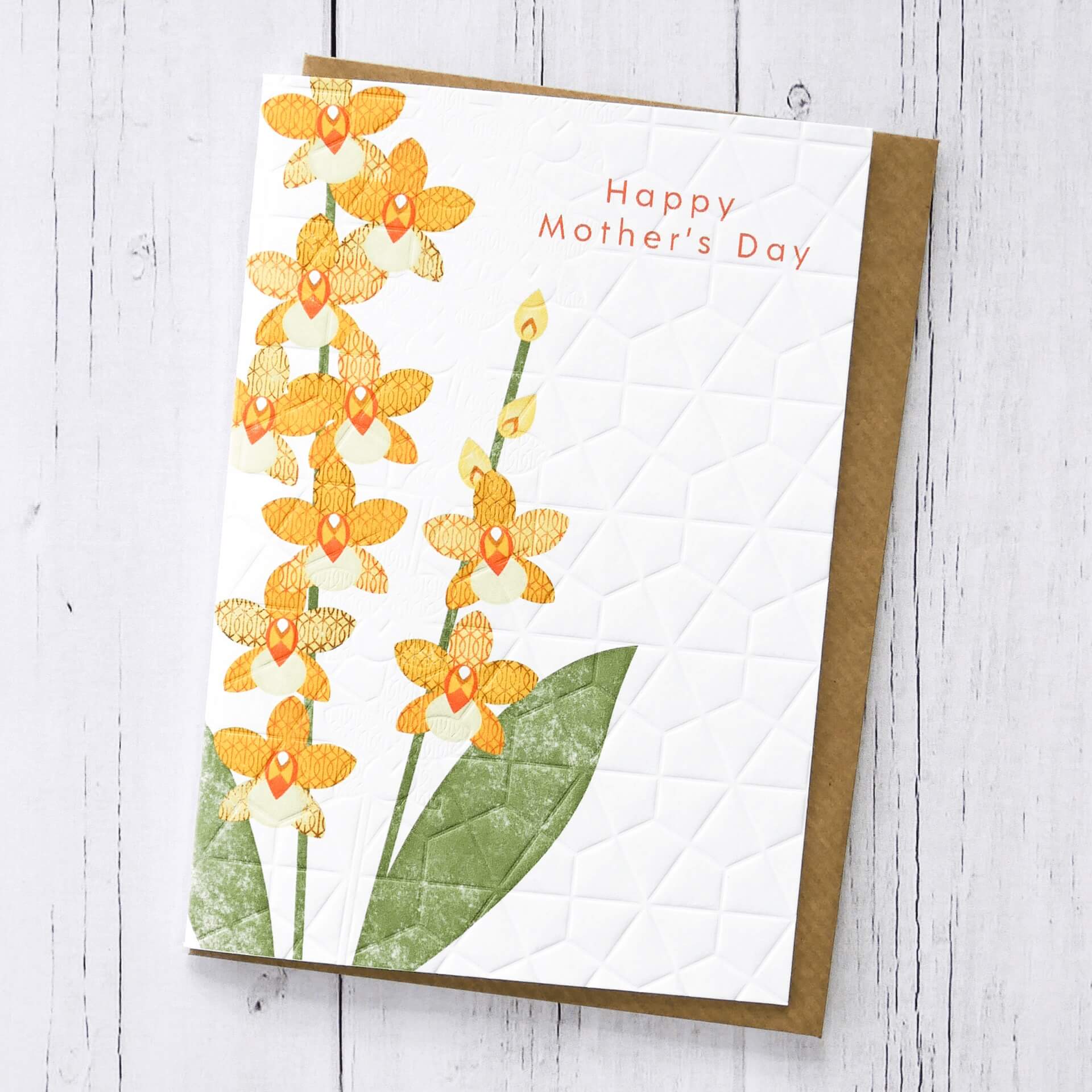 Ash Leaf Printing Greetings Card Happy Mothers Day (Embossed) - Yellow Flower Card