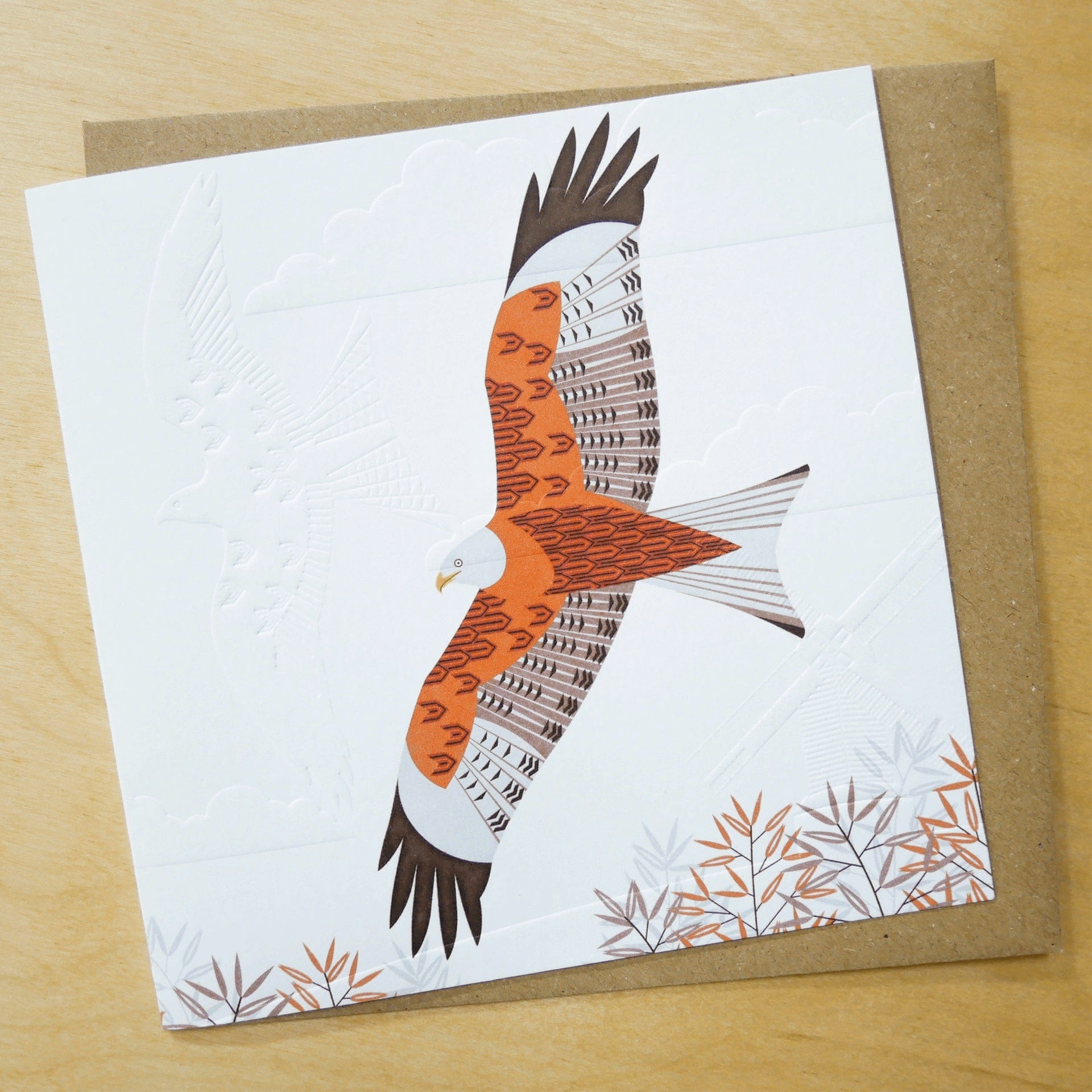 Ash Leaf Printing Greetings Card Red Kite (Embossed) - Greetings Card