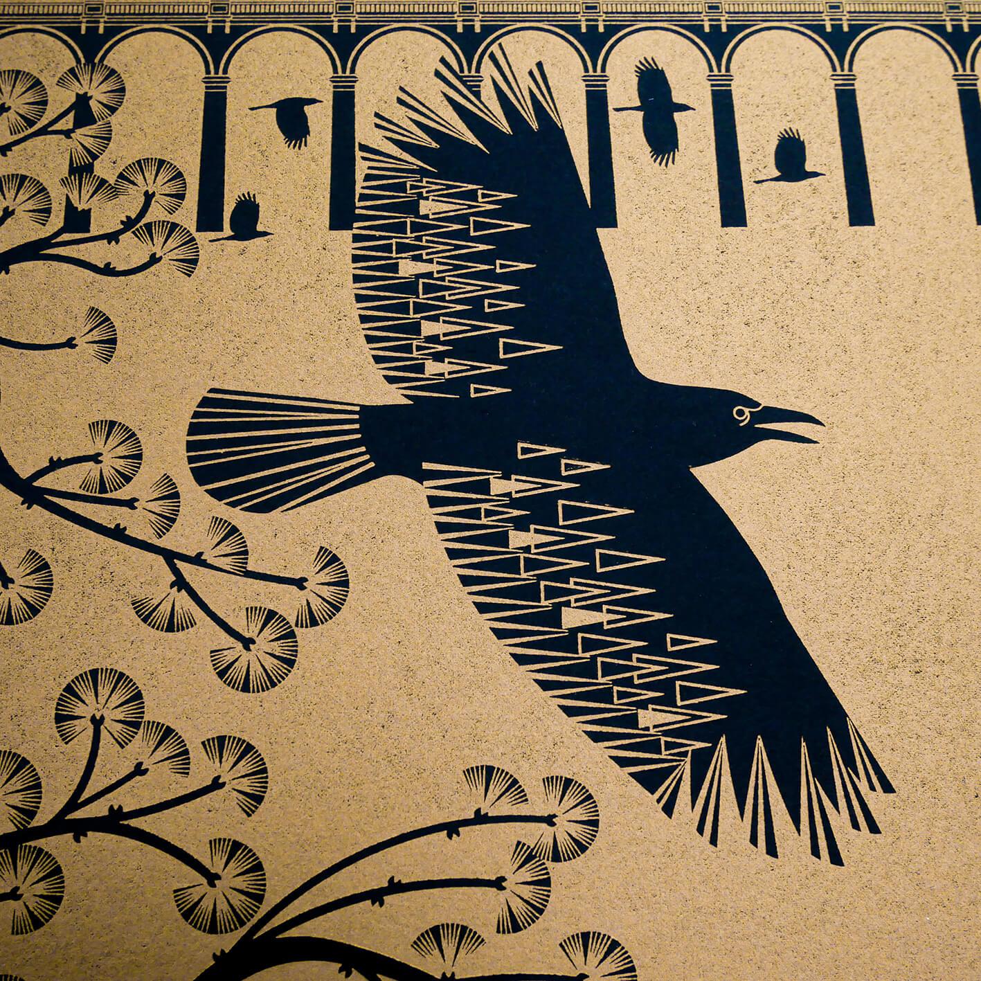Ash Leaf Printing Print Crows Letterpress Print
