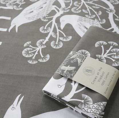 Ash Leaf Printing Tea Towel Crows Tea Towel In Charcoal