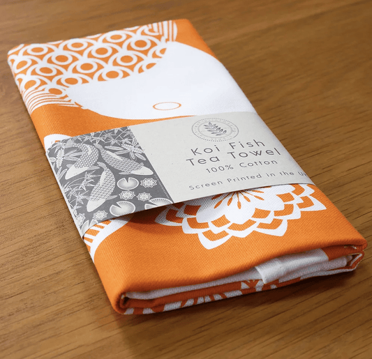 Ash Leaf Printing Tea Towel Koi Tea Towel In Orange