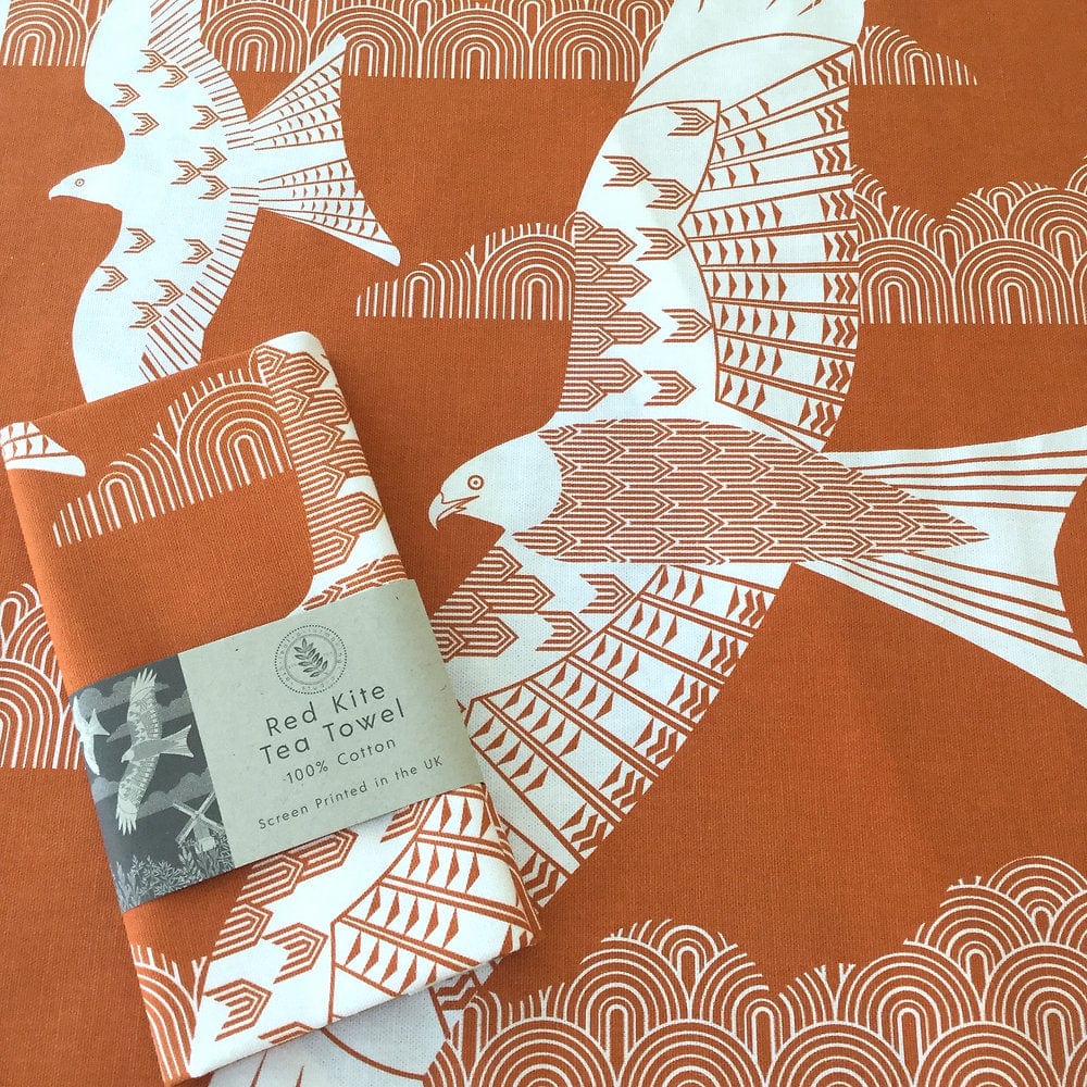 Ash Leaf Printing Tea Towel Red Kite Tea Towel in Burnt Orange