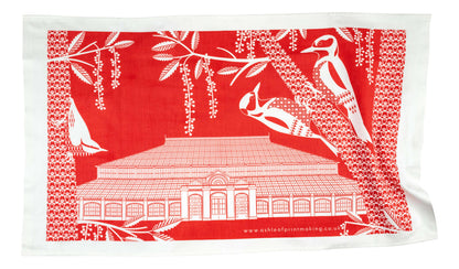 Ash Leaf Printing Tea Towel Woodpeckers Tea Towel In Red
