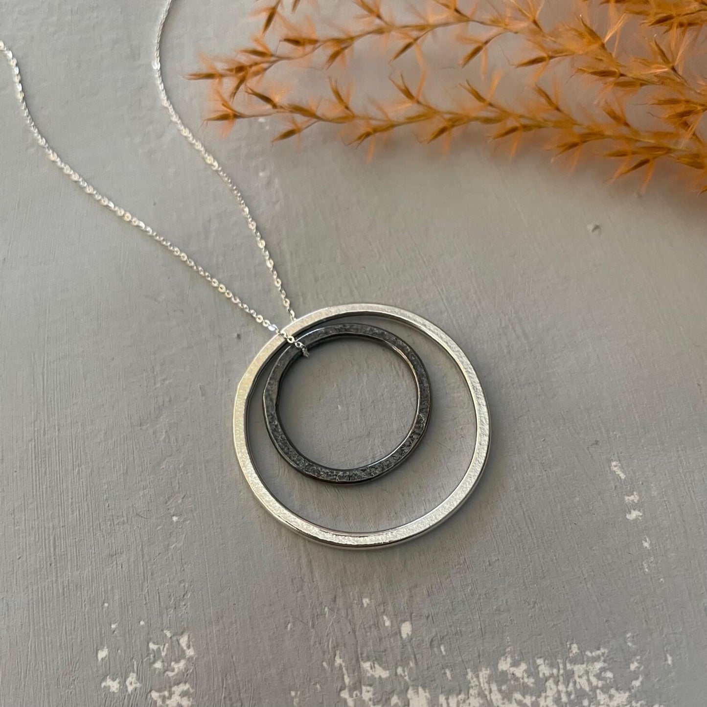 Ava & Bea Necklace Large Lace & Paper Print Silver Circle Pendant