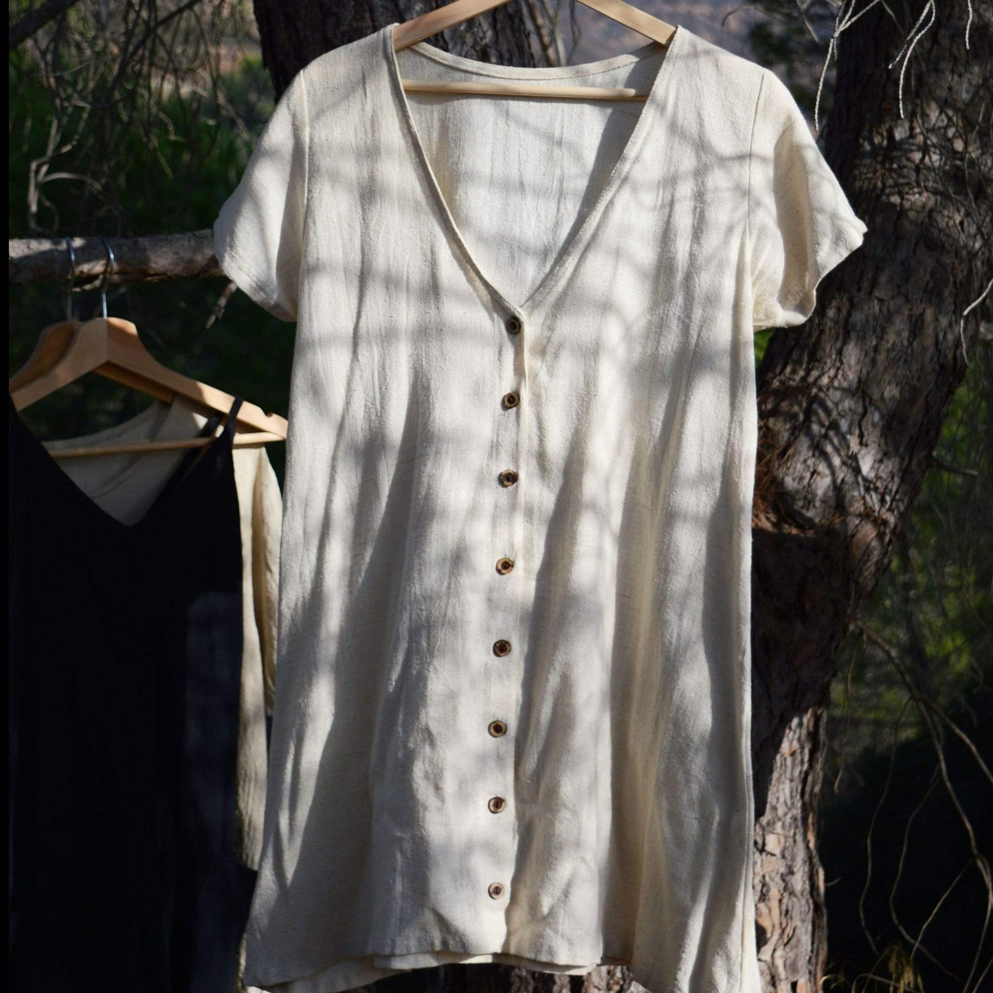 Baana Naturals Khadi Cotton Button Dress  - Bone
