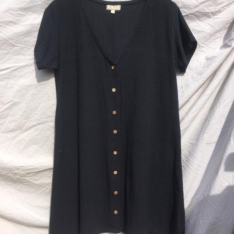 Baana Naturals Khadi Cotton Button Dress  - Coal