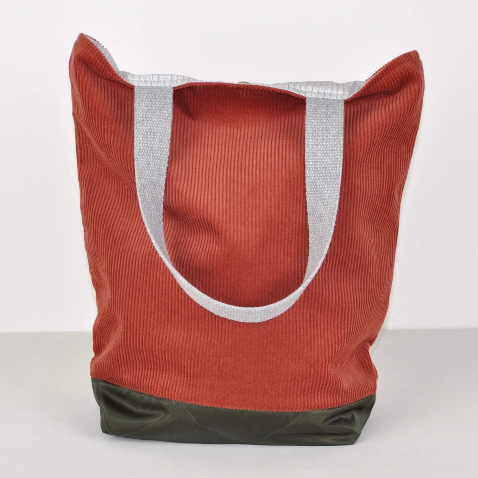 Bits & Totes Bag Corduroy Tote Bag - Rust Corduroy & Green Quilt