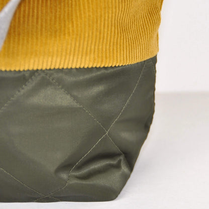 Bits & Totes Bag Mixed Fabric Bag - Mustard Corduroy & Green Quilt