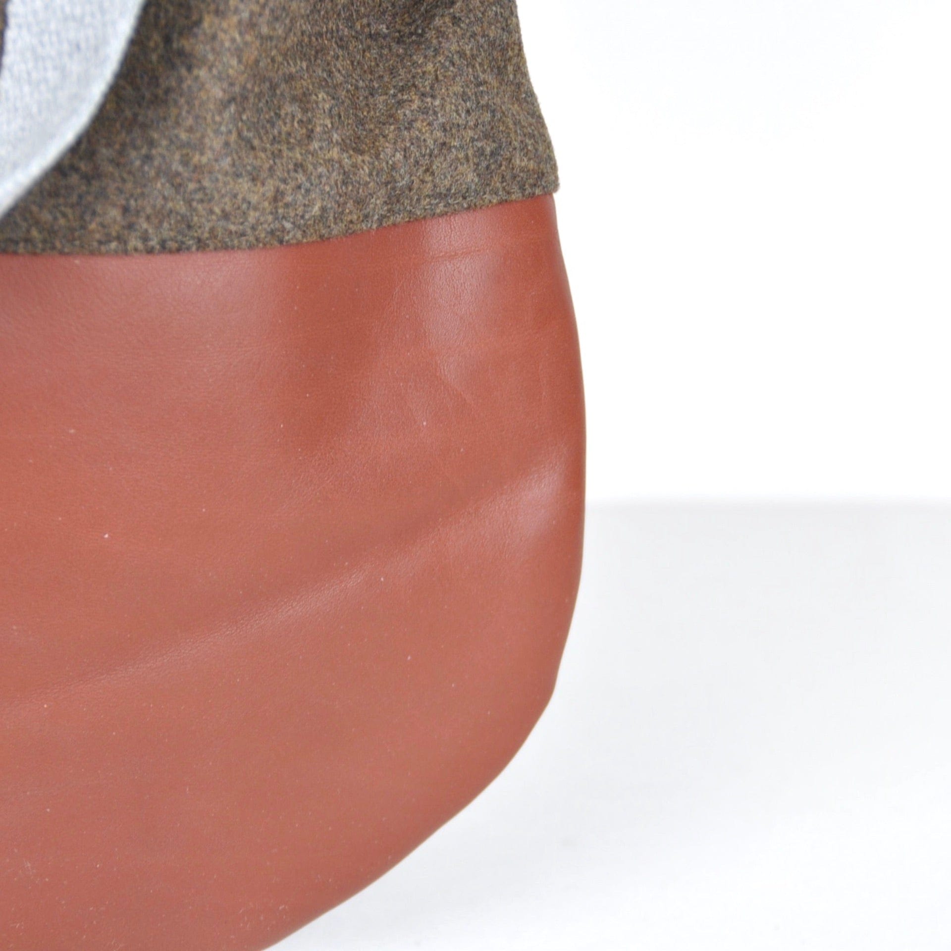 Bits & Totes Bag Wool and Leather Round Bottom Bag - Khaki Wool & Brown Leather