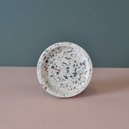 Dish White Earth Mix Terrazzo Jesmonite Round Dish homeware shops bristol gift shops bristol Calico Collective