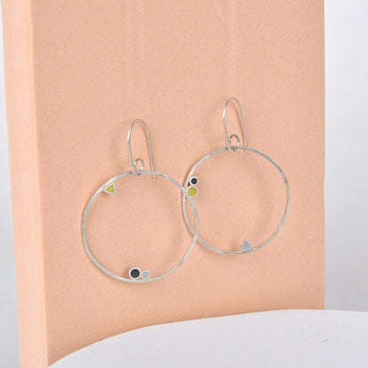 Clare Lloyd Earrings Black/Grey/Yellow Circles Large Inside Dot Hoop Earring