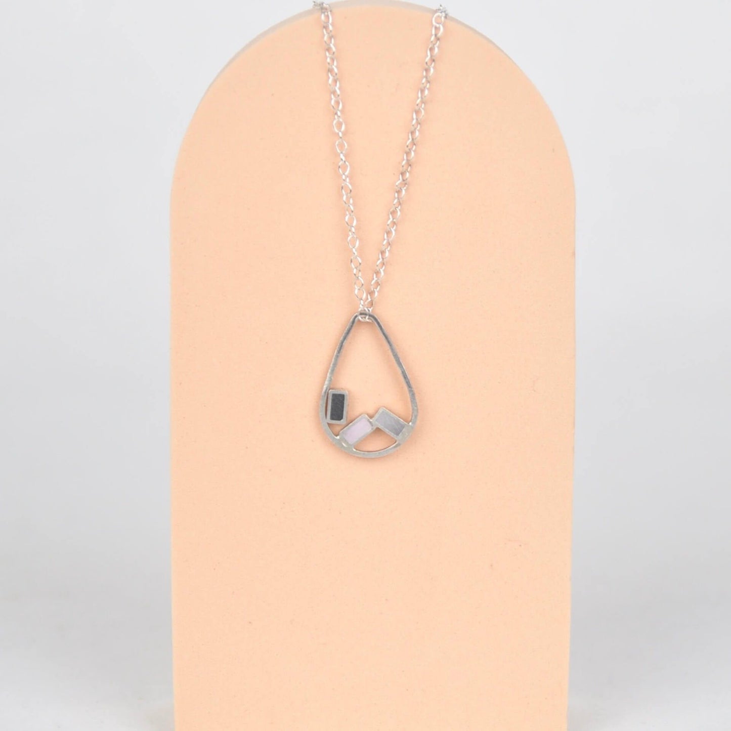 Clare Lloyd Earrings Pink/Light grey/Dark Grey Rectangles Small Teardrop Inside Dot Pendant Necklace