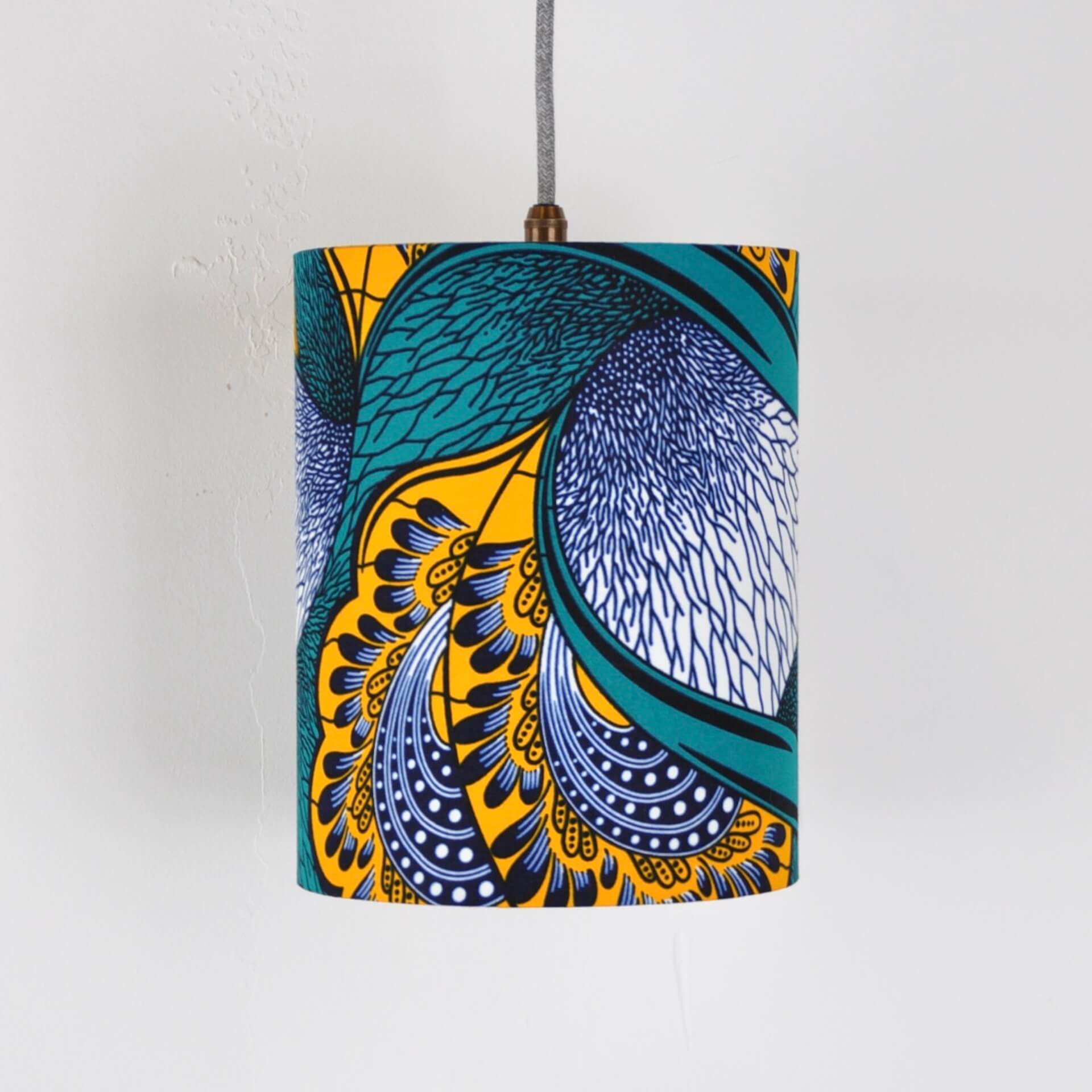 Colourful Shadez Bristol ⌀ 20 cm x H 25cm African Print Lampshade - Teal & Yellow Peacock Feather (various sizes)