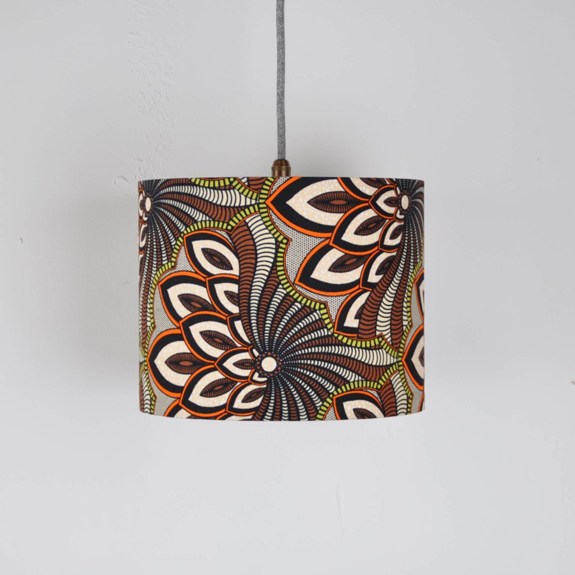 Colourful Shadez Bristol ⌀ 25cm x H 20cm African Print Lampshade - Brown Peacock Feather (various sizes)
