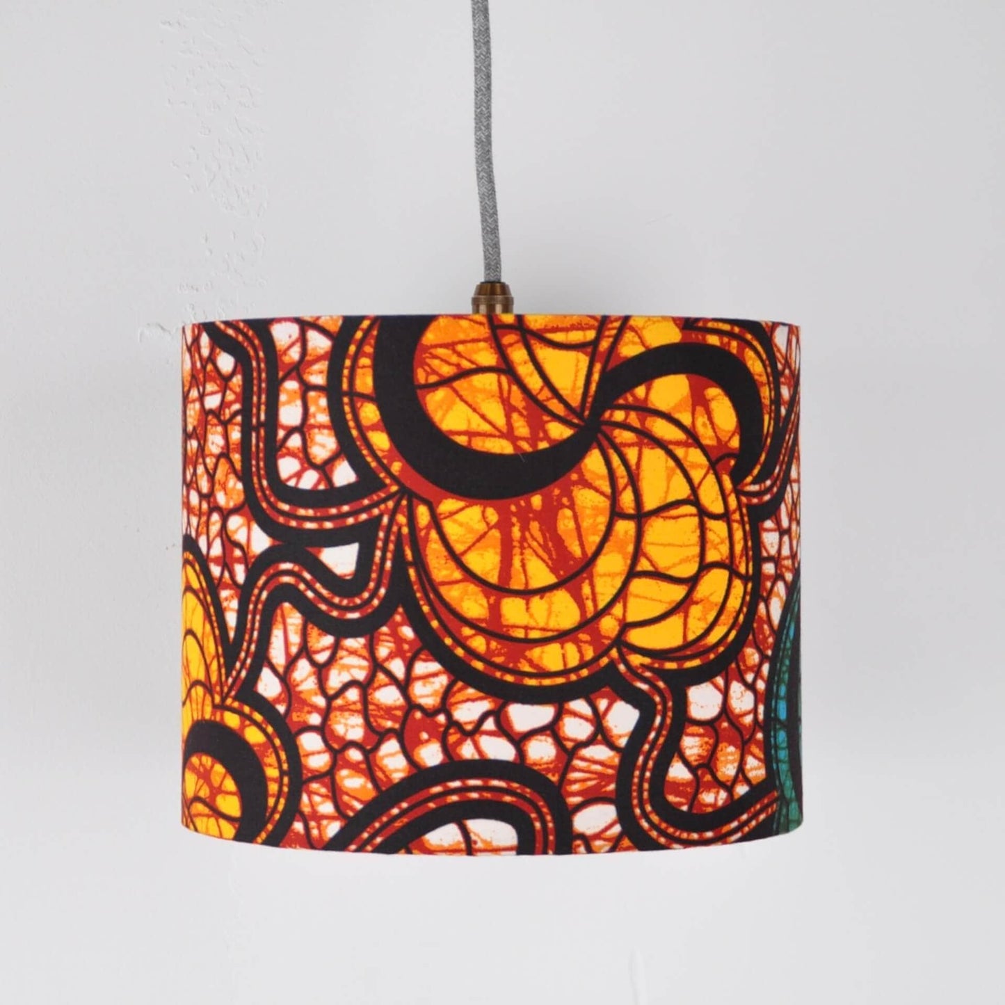 Colourful Shadez Bristol ⌀ 25cm x H 20cm African Print Lampshade - Teal & Orange Flower Swirls (various sizes)