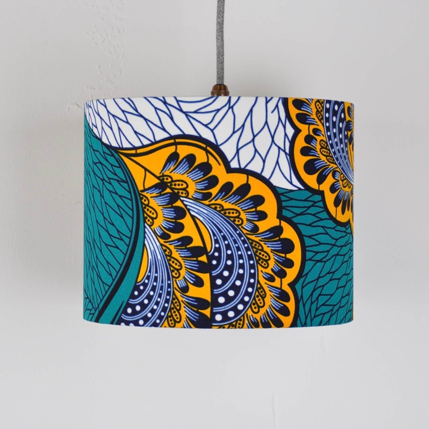 Colourful Shadez Bristol ⌀ 25cm x H 20cm African Print Lampshade - Teal & Yellow Peacock Feather (various sizes)