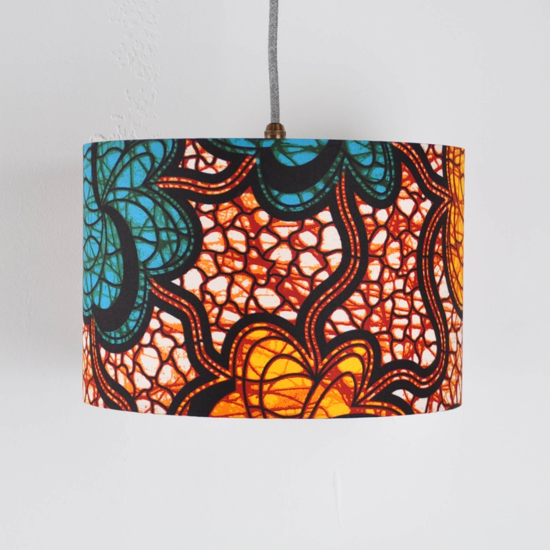 Colourful Shadez Bristol ⌀ 30cm x H20cm African Print Lampshade - Teal & Orange Flower Swirls (various sizes)
