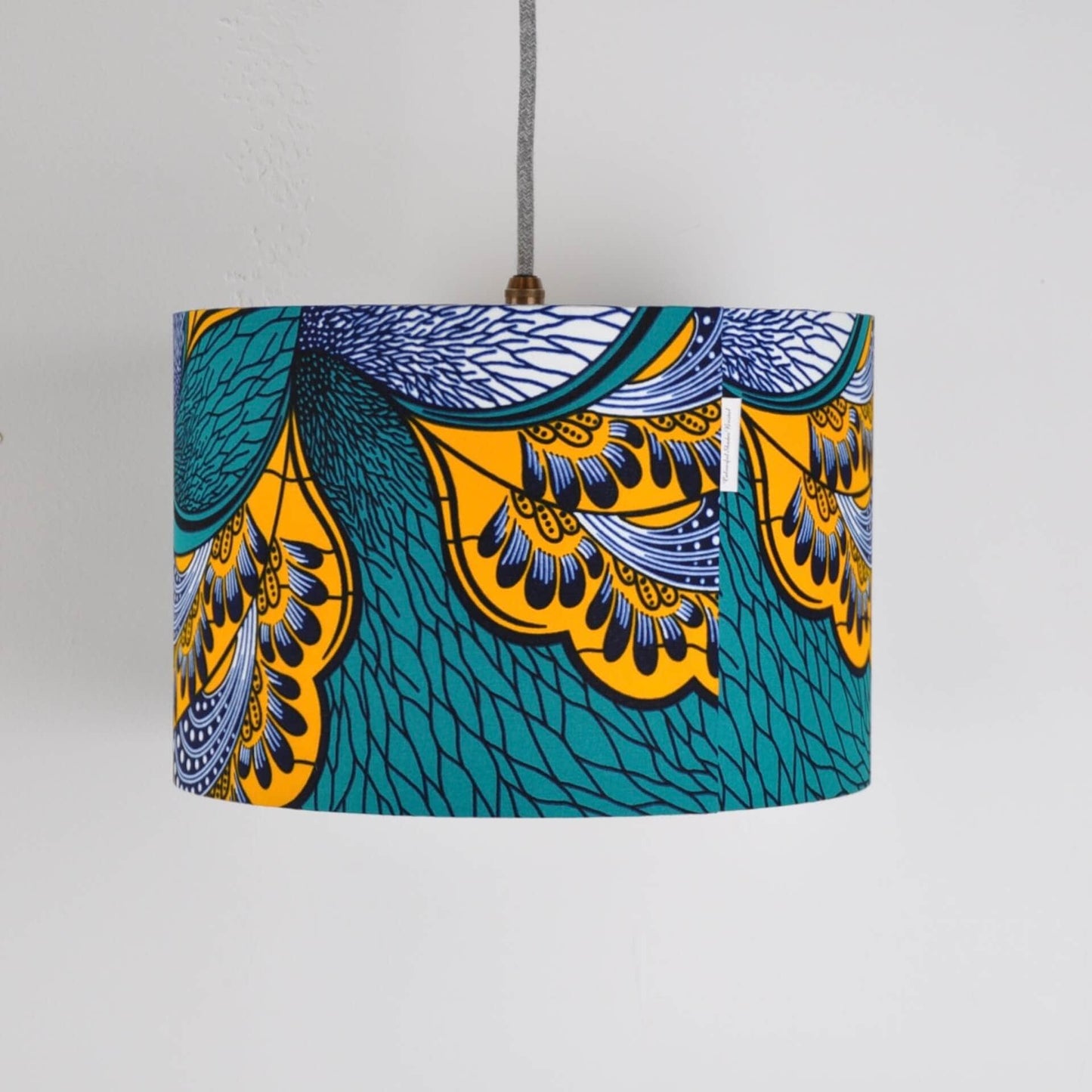 Colourful Shadez Bristol ⌀ 30cm x H20cm African Print Lampshade - Teal & Yellow Peacock Feather (various sizes)