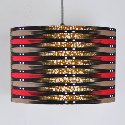 Colourful Shadez Bristol ⌀ 35cm x H24cm African Print Lampshade - Red & Brown Strip (various sizes)