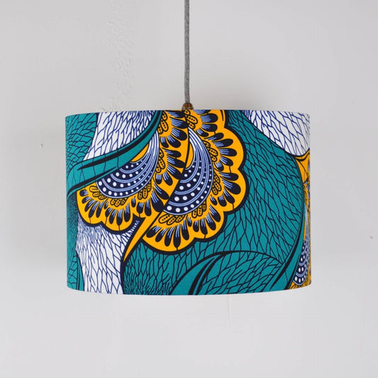 Colourful Shadez Bristol ⌀ 35cm x H24cm African Print Lampshade - Teal & Yellow Peacock Feather (various sizes)