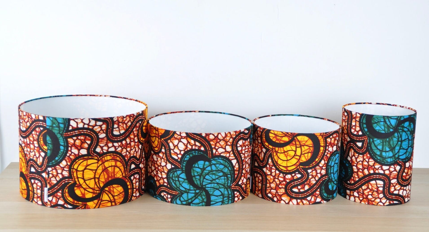 Colourful Shadez Bristol African Print Lampshade - Teal & Orange Flower Swirls (various sizes)