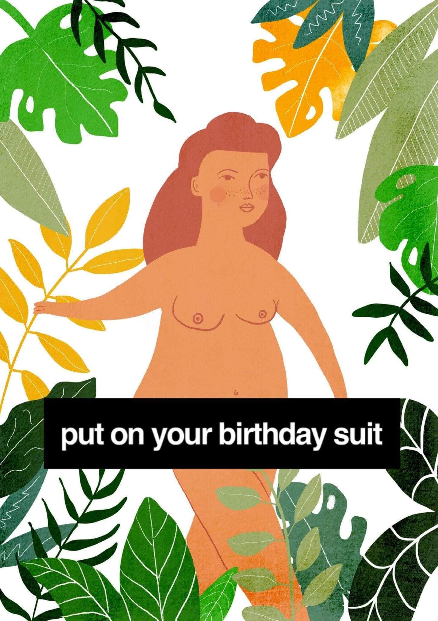Do It Later Illustration Greetings Card 'Birthday Suit' Greetings Card