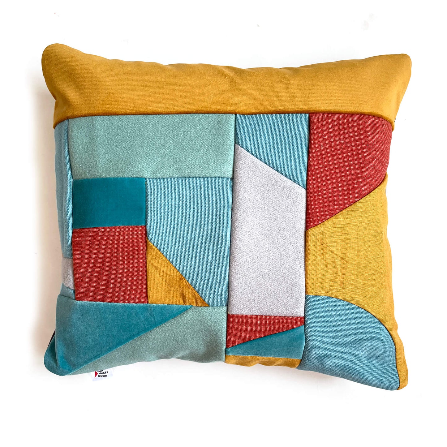 Fun Makes Good Cushion Blues and Greys and Pinks Collage Cushion