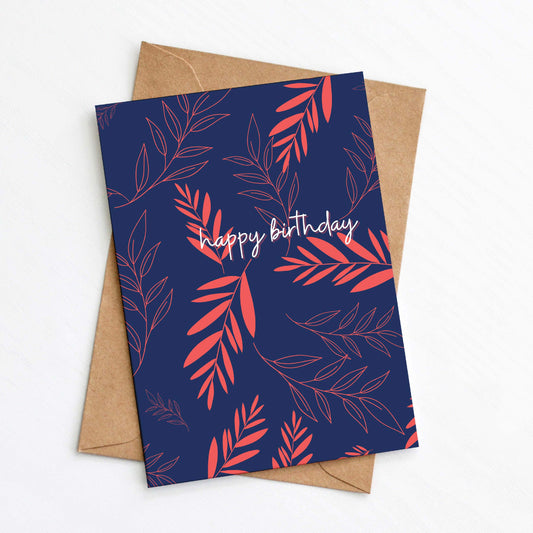 Greenwich Paper Studio Greetings Card Botanical Birthday Card (Blue & Coral)