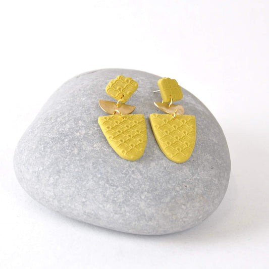HK Designs Earrings Acid Yellow Embossed Earrings