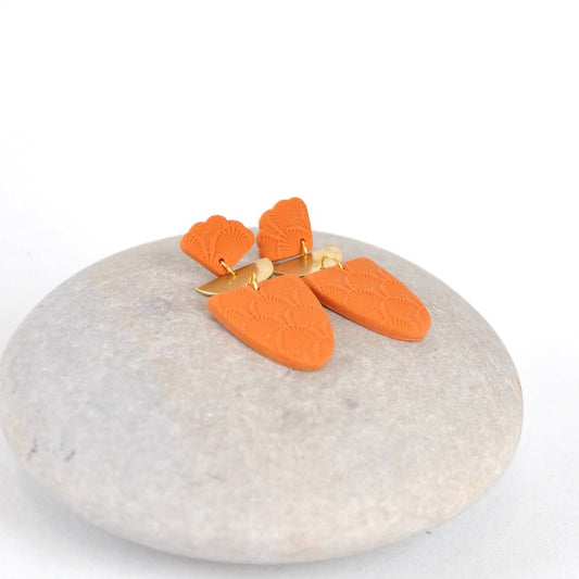 HK Designs Orange Embossed Dangle Earrings