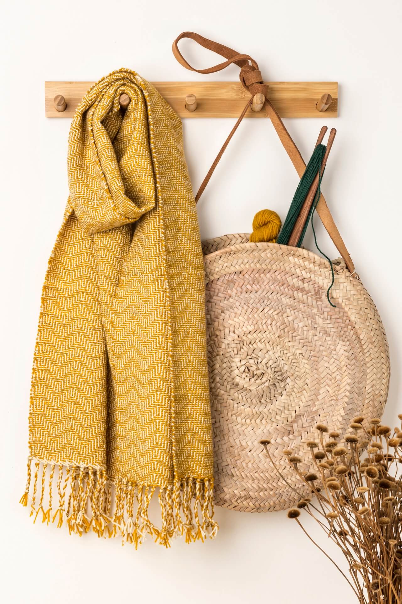 Honest Weaves Scarf Handwoven Organic Wool Scarf  - Zig Zag Bell Turmeric