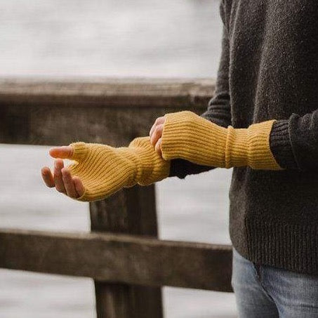 Island Nation Mittens Ribbed Wrist Warmers - Mustard