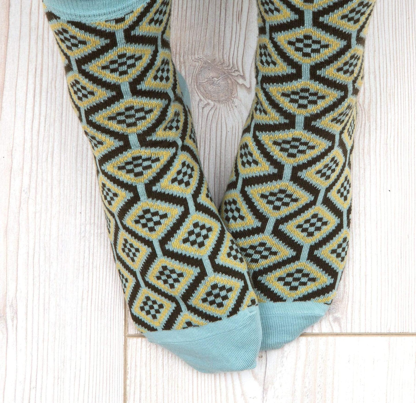 Katie Victoria Socks Cotton Socks - Duck Egg Blue Wave (size 3 - 6)