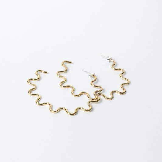 Lima Lima Earrings Brass Wavy Hoops (various sizes)