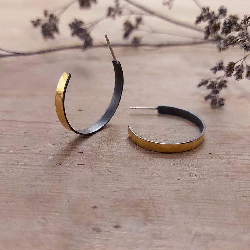 My Bear Hands Earrings Ribbon Hoops - Gold and Oxidised Eco Silver