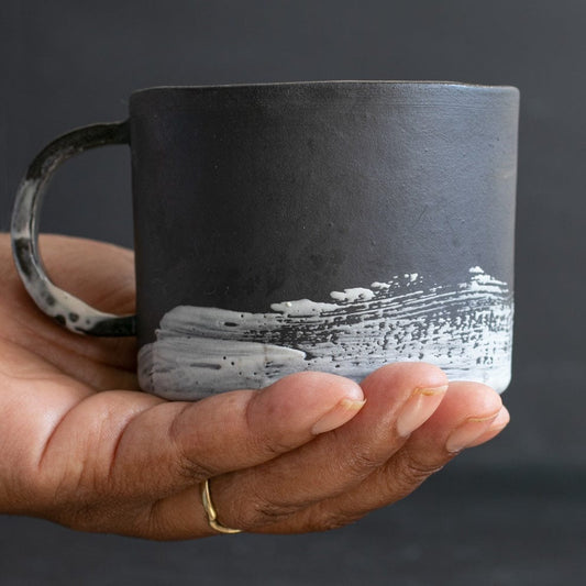 Naked Clay Ceramics Regular Mug 'Spirit' (Black Clay with Porcelain brushstrokes)