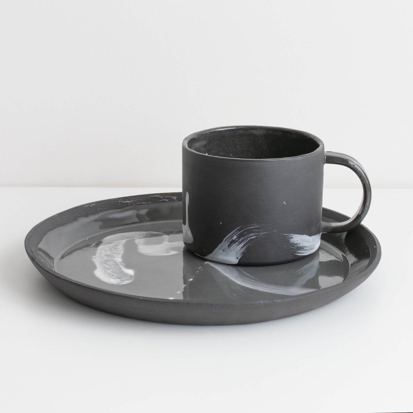 Naked Clay Ceramics Side Plate - 'Spirit' (Black Clay with Porcelain brushstrokes)