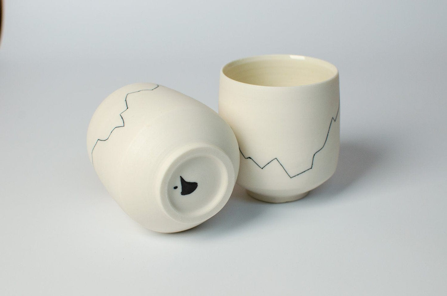 Nicholas Dover Ceramics Porcelain Cup with Inlaid 'Seismograph' Line