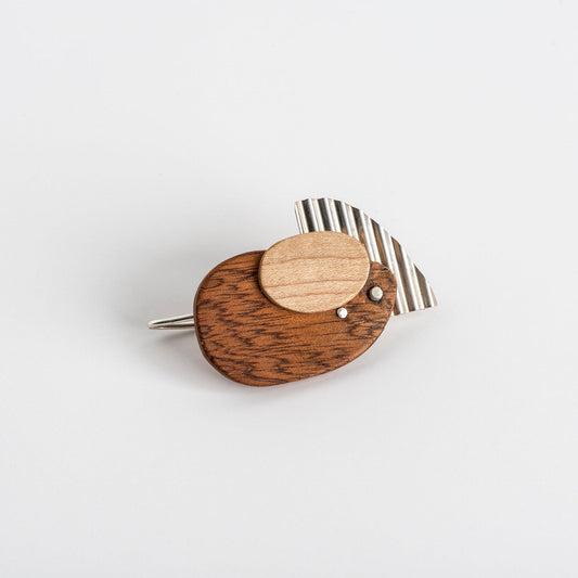 PRIORMADE Bauhaus Wood and Eco Silver Brooch Pin - #3