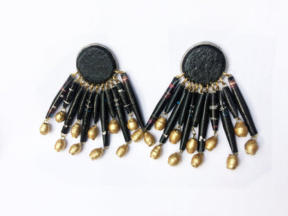Quazi Design Earrings Black & Gold Candelabra Earrings