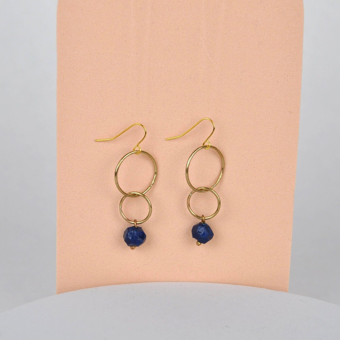 Quazi Design Earrings Blue Double Hoop Nugget Earrings
