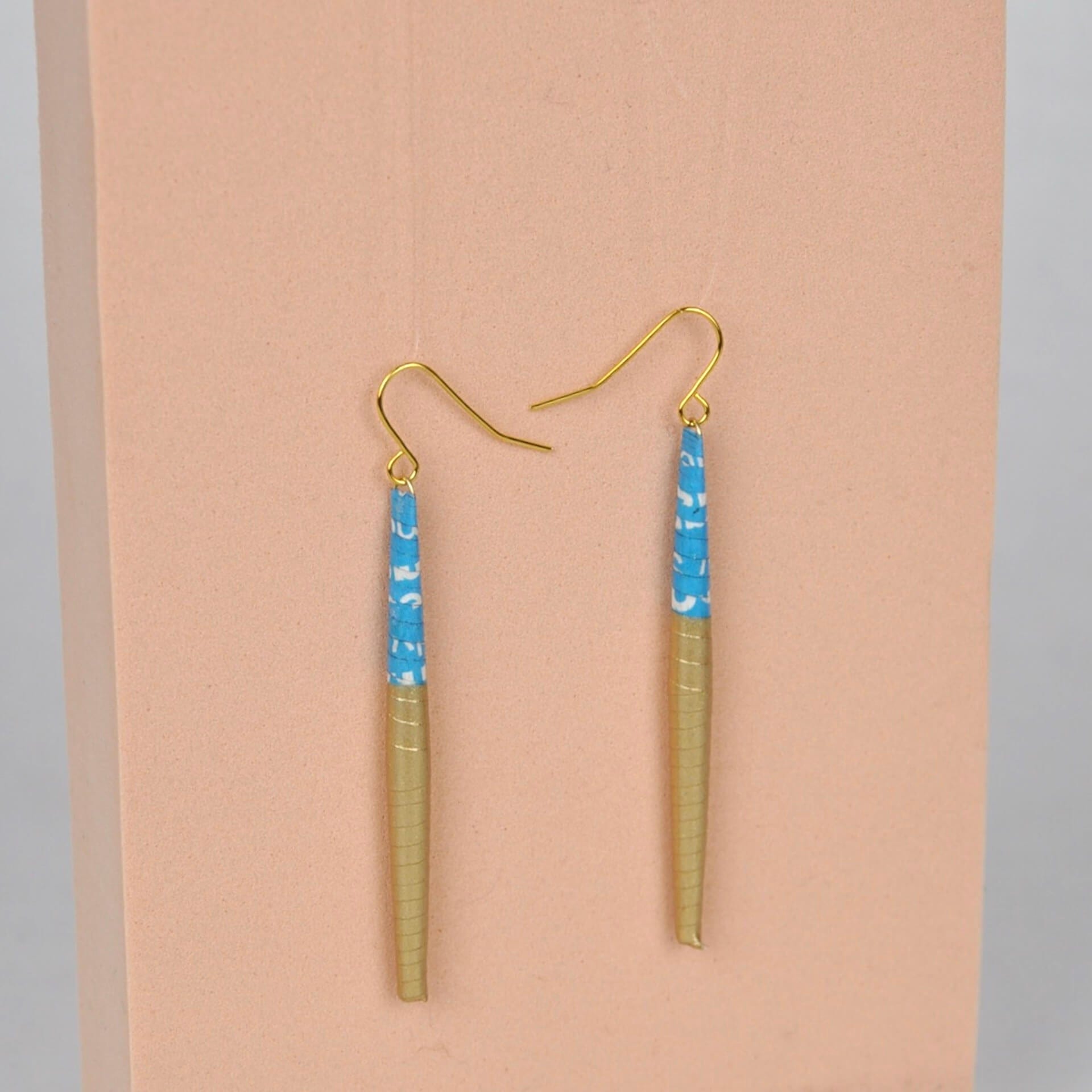 Quazi Design Earrings Blue & Gold Bead Earrings (Gold & Half Colour)