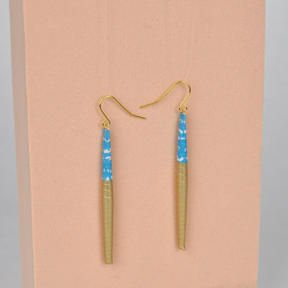 Quazi Design Earrings Blue & Gold Bead Earrings (Gold & Half Colour)