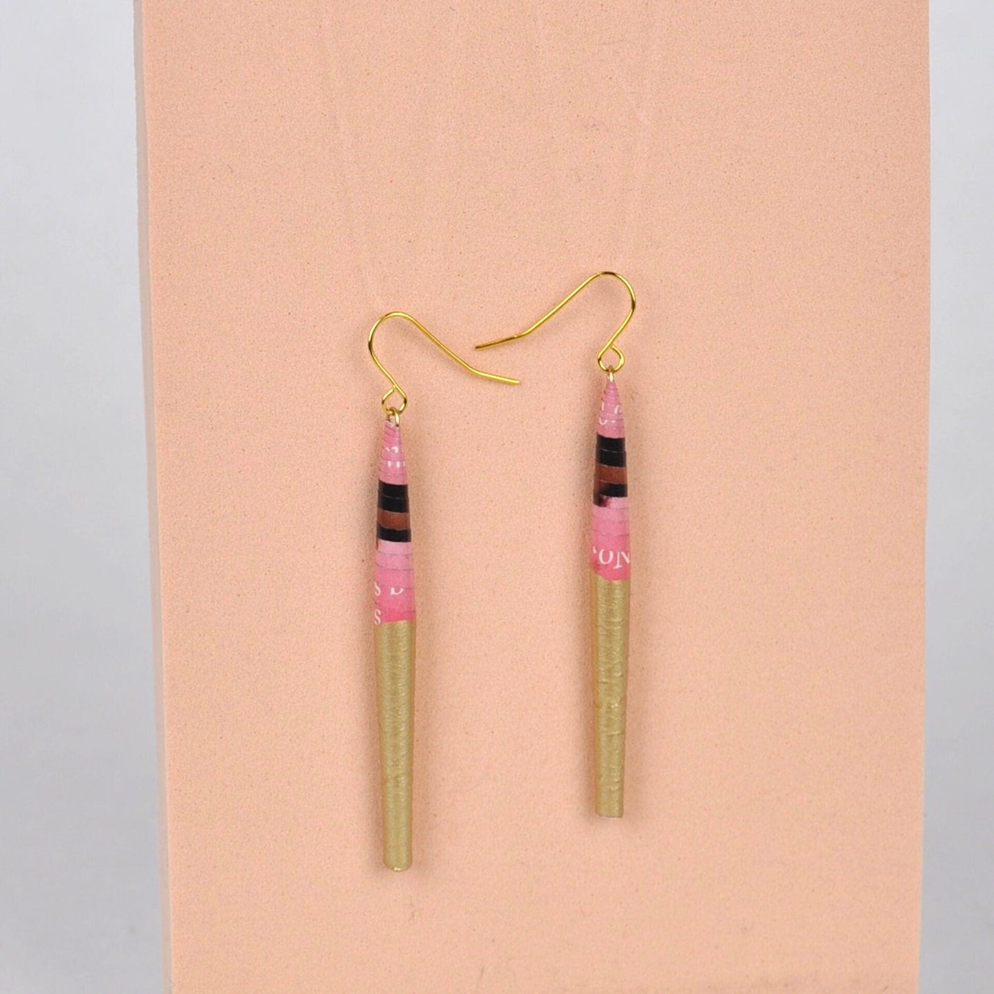 Quazi Design Earrings Pink & Gold Bead Earrings (Gold & Half Colour)