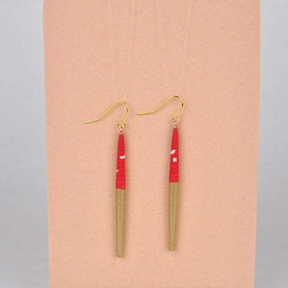Quazi Design Earrings Red & Gold Bead Earrings (Gold & Half Colour)